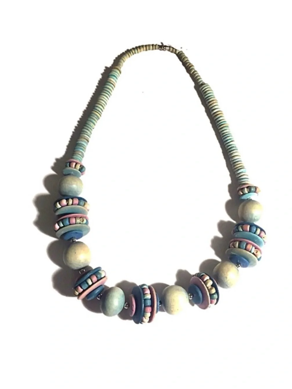 Vintage Chunky Wooden Bead Necklace Matinee Length